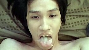 Thai Guy Drinks Own Cum on Face