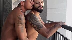 Wow, pounding hard on the building balcony with intense action! Who’s watching?