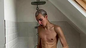 I wash in the shower, oops, cummin' big with this dick!