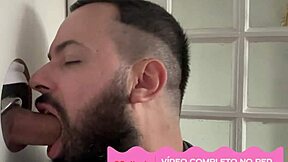 Bearded guy sucks at glory hole, full video?