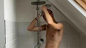 I wash in the shower, oops, cummin' big with this dick!