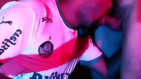 sucking huge cock at party, barely fits!