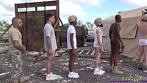 Straight Guy Moans Loud! Gay Blowjob in Army Uniform Outdoors!