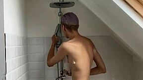 I wash in the shower, oops, cummin' big with this dick!