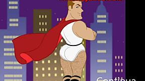 Cartoon hero showing off in gay action
