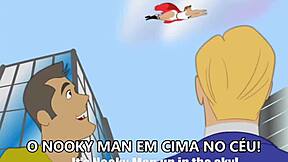 Cartoon hero showing off in gay action