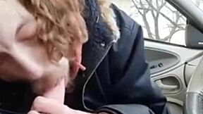 Buddy Moans Loud During Car Blowjob
