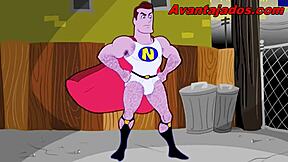 Cartoon hero showing off in gay action