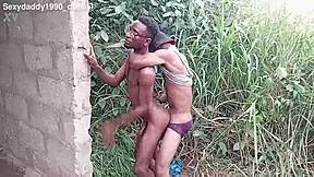 bent over hairy friend in bush for hard pounding