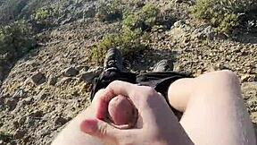 teen twink jerks off boldly in public park