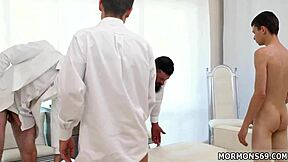 In a tense emo gay teen's first blowjob experience, elders Garrett and Xanders guided the group encounter through the door.