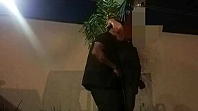 Night security guards bareback ass fucking outdoors in Brazilian public work spot
