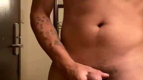 Amateur latino boy jerks big cock solo in hotel room.