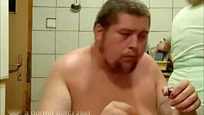 Table talk turns into a solo handjob session