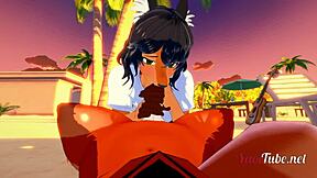 Furry dogs fuck hard on beach.