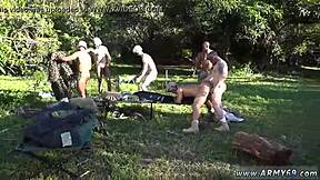 Cute army men watch fresh nude recruits get anal fucked outdoors by monster cocks! 😏🏕️