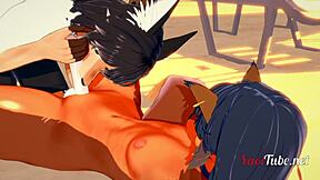 damn those two dogs are blowing each other hard on the beach with cum in mouth animation!