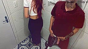 Slut picks up stranger for rough bathroom blowjob!