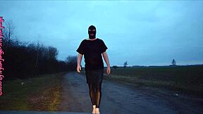 Amateur crossdresser explores outdoor fetish in leggings and shoes.