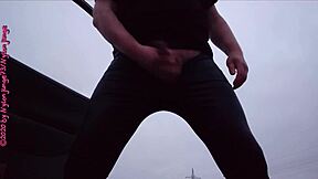 Amateur crossdresser explores outdoor fetish in leggings and shoes.