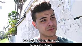 Straight young Spanish Latino jock gets interviewed on street. Gay guy pays for POV blowjob and bareback ass fucking.