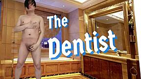 a dental patient sucked his dentist cock at the adult store glory hole. they continue fucking at the clinic.