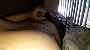 Whoa, jerking off right on the bed feels amazing