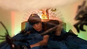 Emo Femboy Moans Through Bareback Halloween Orgasm