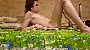 Amateur guy uses huge dildo machine for rough solo anal fucking at home with toy in ass until softcore climax