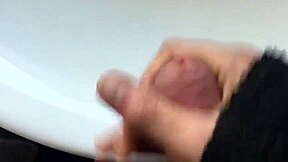 Solo gay twink masturbates and squirts in the bathroom with big cock blowjob