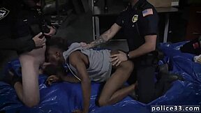 Black Cops Wrestling And Fucking In Interracial Group 3some With Kissing During Police Encounter