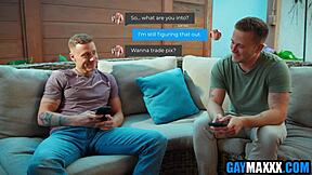 Athletic hunk picks up roommate on Grindr for bareback ass fucking, rimjob, kissing, blowjob in dorm