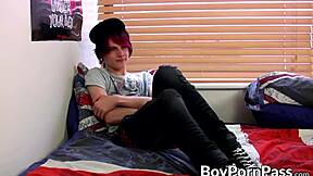 Emo cutie Damien Winters jerks his monster cock hard in intense solo casting!