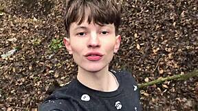 I'm the horny cute boy stroking my big dick outdoors in snowy weather