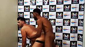 amateur brazilian guys dominate interracial ass fucking through glory hole in quickie threesome