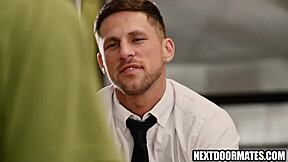 hot bartender bends for huge cock bareback ass pounding