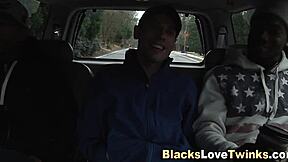 Gay Black Hunk Jizzes on Twink Face in Interracial 3some