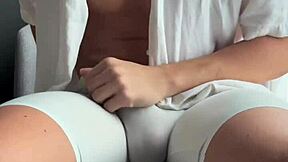 college twink caught stroking monster cock moans spreads tight ass in shorts for pov tease