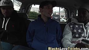 Gay Black Hunk Jizzes on Twink Face in Interracial 3some