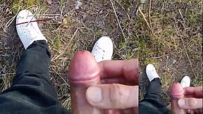 jon arteen wanks twink cock outdoors cum drips from fingers