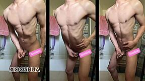 Horny 18yo twink virgin with perfect body cums hard on monster cock homemade