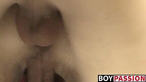 Skinny twinks kiss lick balls in 69 then pound asses hard