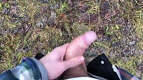 Young Cute European Twink Strokes Monster Cock Outdoor Orgasm