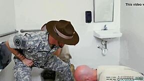 Army dudes first time threesome anal blowjob training fun