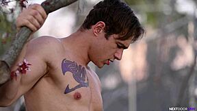 Curious Tattooed Stranger Takes Monster Cock Bareback from Hot Jock in Outdoor Park Fuck