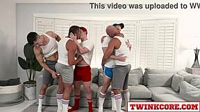 Young Twinks Flip Fuck Three Older Hairy Bears in Filthy Group Orgy!