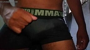 peeling cock head in underwear then piss on face