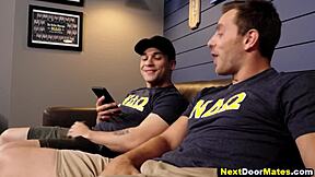 straight jock frat bros wank together then bareback fuck asses raw