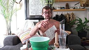 gay pornstar tries cool homemade dildo