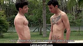 Two Spanish Latino Twinks Bareback Anal Fuck Outdoors on Vacation